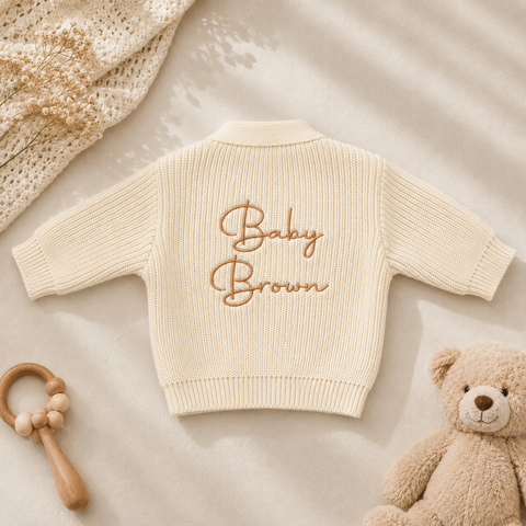 Baby Knitted Cardigan Personalised - Beige