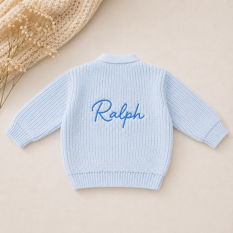 Baby Knitted Cardigan Personalised - Blue