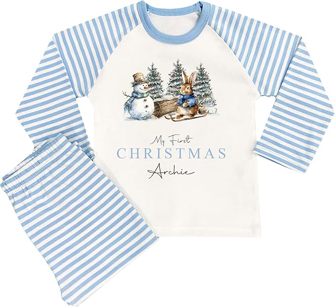 Personalised My First Christmas Pyjamas Baby Blue – TheBabyBoxUK