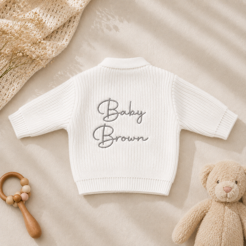 Baby Knitted Cardigan Personalised - White