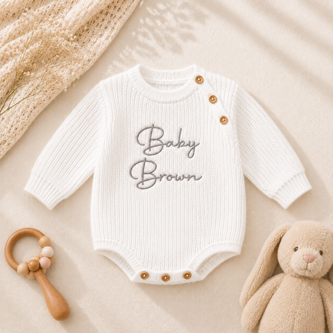 Personalised White Knitted Baby Romper