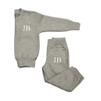 Personalised Baby Grey Tracksuit, with embroidered initials.
